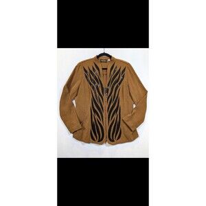 Bob Mackie Wearable Art Jacket Size L Sequin Zip Up Westernwear Art to Wear